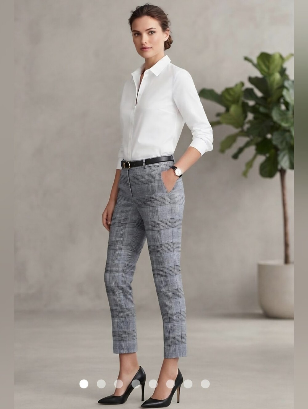 NWT H&M Slim Fit Plaid Ankle Pants Gray Black Glen Check W29
